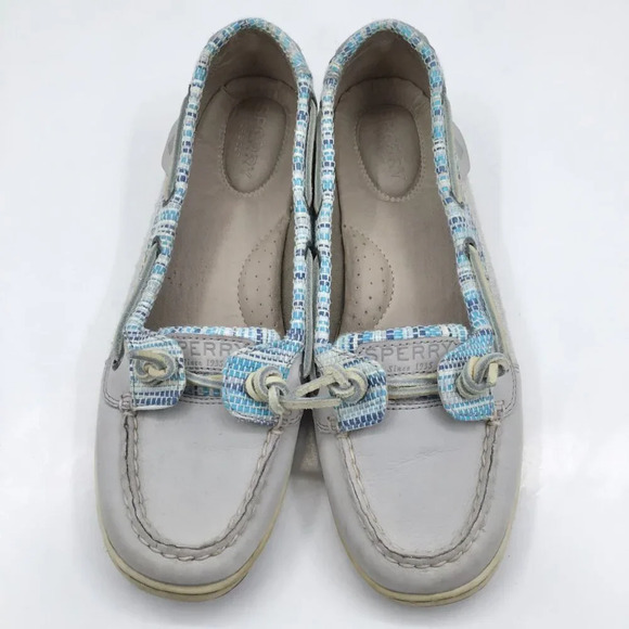 Women's Sperry Topsider Boat Shoes 8.5 Loafers Angelfish Rafia Slip On Blue Gray - Picture 2 of 14